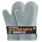 Silikon Ofenhandschuhe hitzebeständig bis 260°C mit Rutschfester Oberfläche und weichem Futter, Universal Back- und Topfhandschuhe für Kochen, Backen und Haushalt