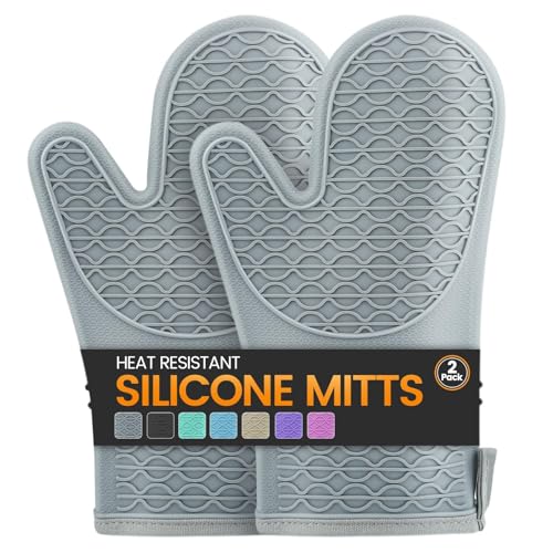 Image of Oven Mitts, Anti-Slip Silicone Oven Gloves, Oven Mitts Heat Resistant Waterproof, Oven Gloves for Kitchen Cooking, Dessert Making, BBQ, Microwave (grey)