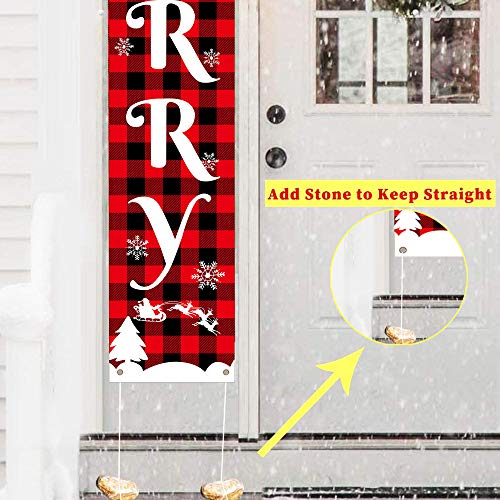 Christmas Decorations for Home, Merry Christmas Banner Buffalo Porch Sign for Indoor Outdoor Front Door Living Room Kitchen Wall Party (Style 4)
