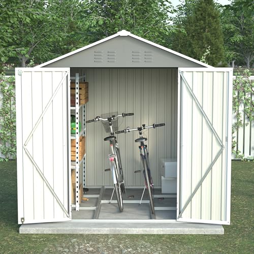 Thanaddo Metall Gerätehaus Gartenhaus 185x182x191cm, Geräteschuppen mit Fenster & Satteldach, wetterfest Gartenschuppen Inkl. Metallfundament (ohne Boden) für Outdoor Garten Terrasse, Grau