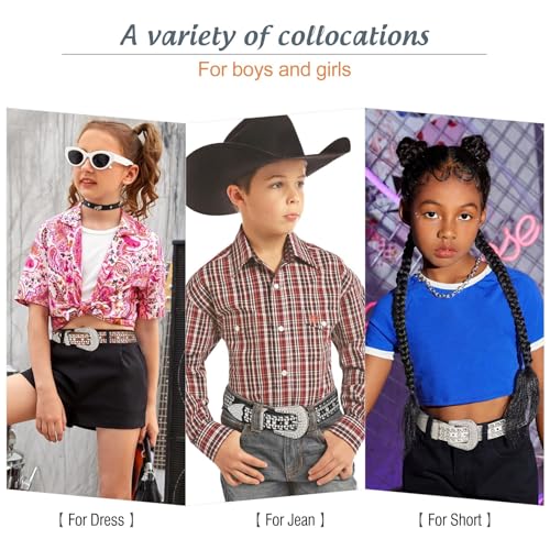 WHIPPY Kids Rhinestone Western Belt, Cowboy Cowgirl Diamond Studded Bling Leather for Girls Boys4
