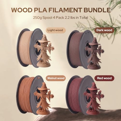 Image of Wood PLA Filament Bundle, 250g*4 Pack 3D Printer Filament Bundles | Add 30% Real Wood Fiber, 1.75mm PLA Filament Dimensional Accuracy + /- 0.02mm, Lightwood+Darkwood+Redwood+Walnut