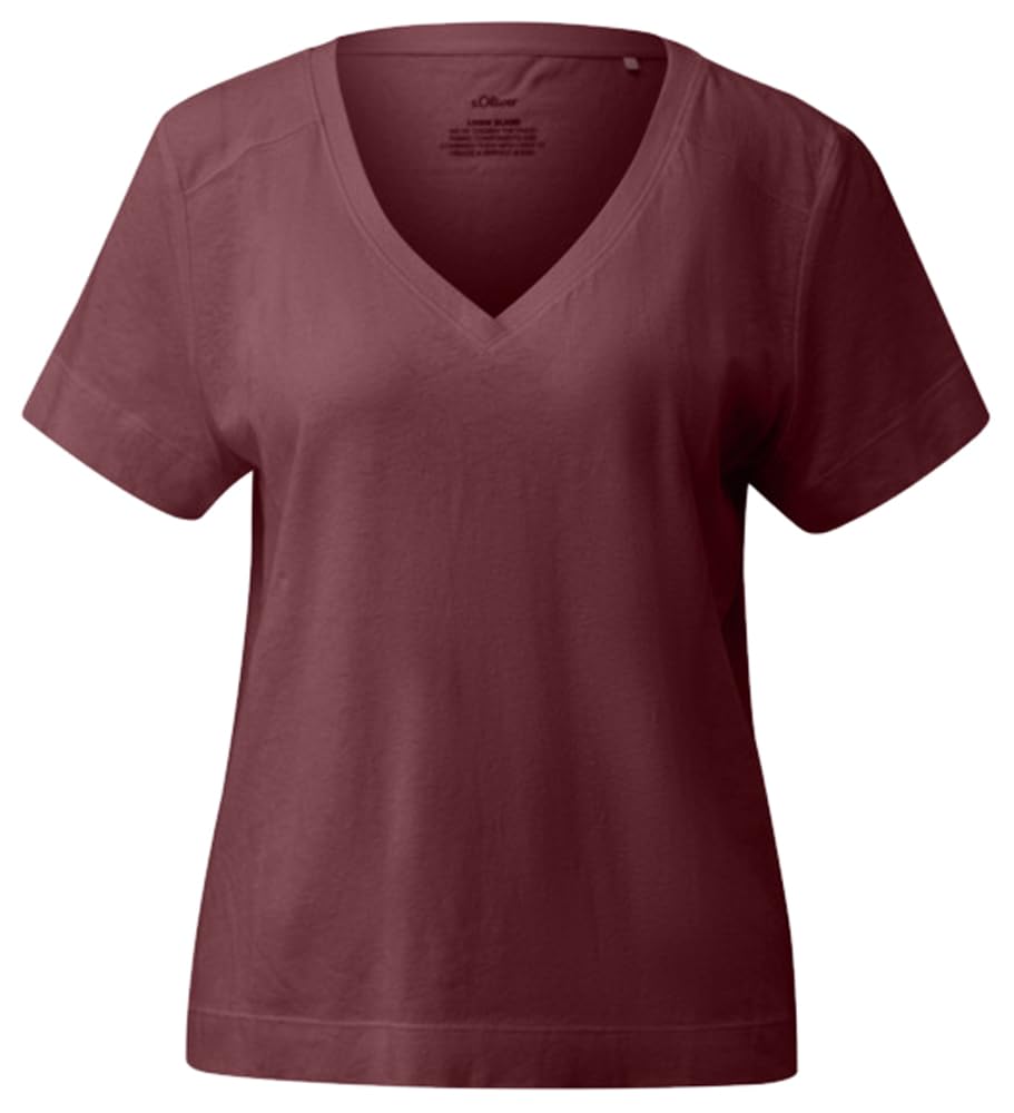 s.Oliver Women's 2178635 V-Neck Linen Mix T-Shirt (Pack of 1), red, 16