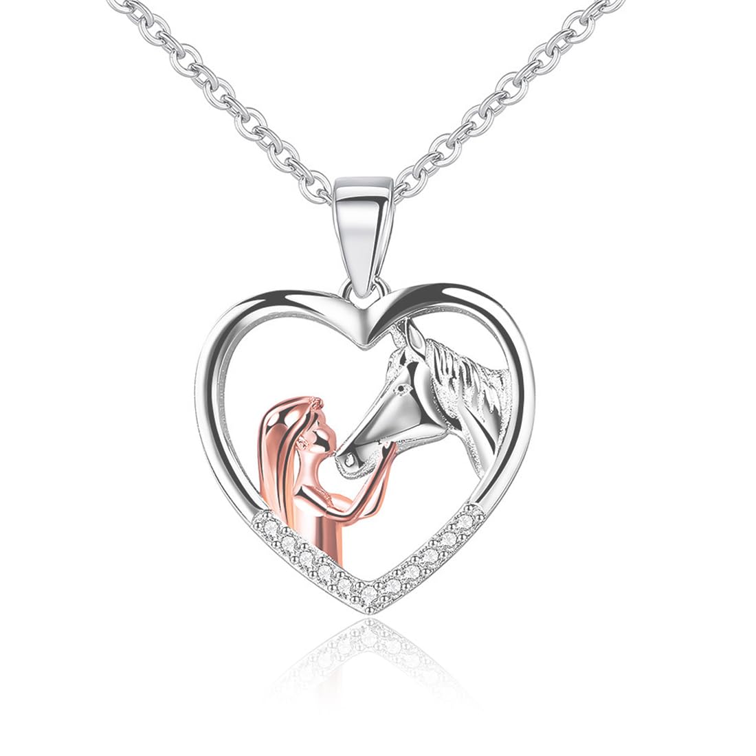 Collana Con Ciondolo Cuore E Figura Bambina E Cavallo – Gioiello In Argento 925 Con Zirconi, Per Donna E Ragazza, In Elegante Portagioie - 3