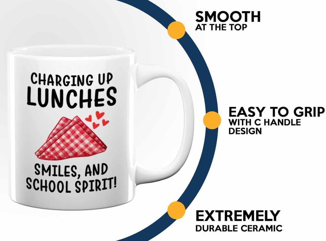Lunch Lady Coffee Mug 11oz White - Charging Up Lunches - Cafetaria Lunch lady High school serving food student image 4