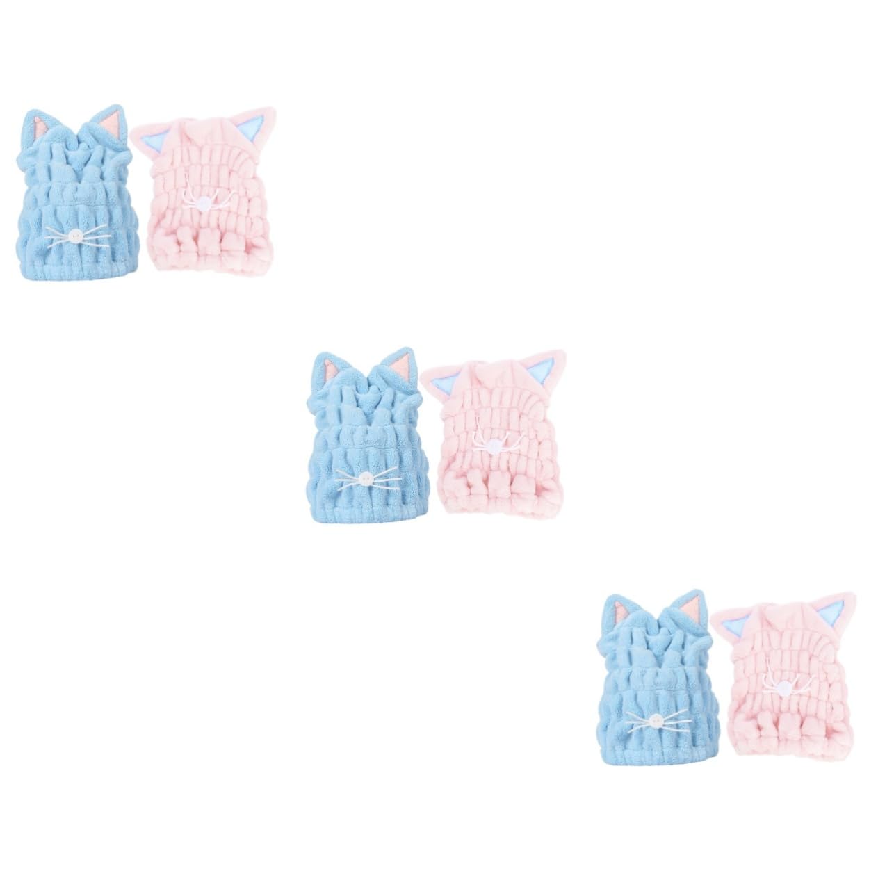 6pezzi Asciugacapelli Cat Ear Microfibra Asciugatura Veloce e Assorbimento Per Casa e Viaggi Blu Rosa
