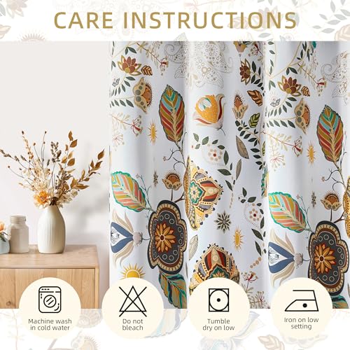 Image of XiDi Kitchen Curtains 45 Inch Length White Boho Blackout Short Curtains | for Cafe Kitchen Grommet Luxury Whimsical Vintage Floral Paisley Patterned 45 Inches Long for Living Room Bedroom 52x45