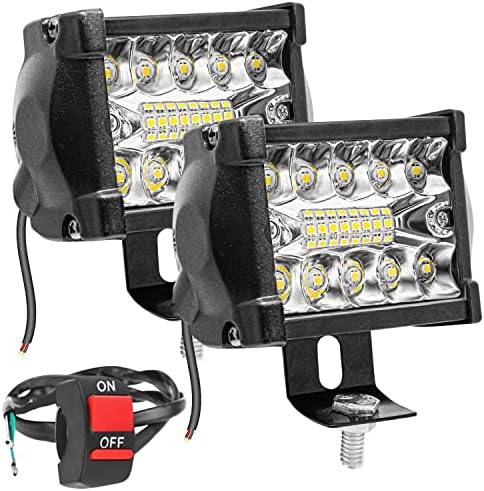 FABTEC flood+Spot Beam LED fog Light LED Bar light 4 Inch 25W White LED Light Cube Pods With On/Off Switch and Clamps universal light for all bikes (18 Led 4 inch) (6 Month Warranty)
