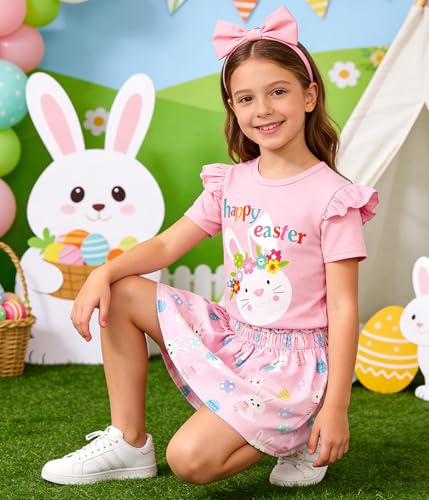 Image of Akyzic Little Girl Skirt Outfit Two Piece Spring Summer Outfit Butterfly Dress Cat Print Skirt Toddler Girl Outfit Set