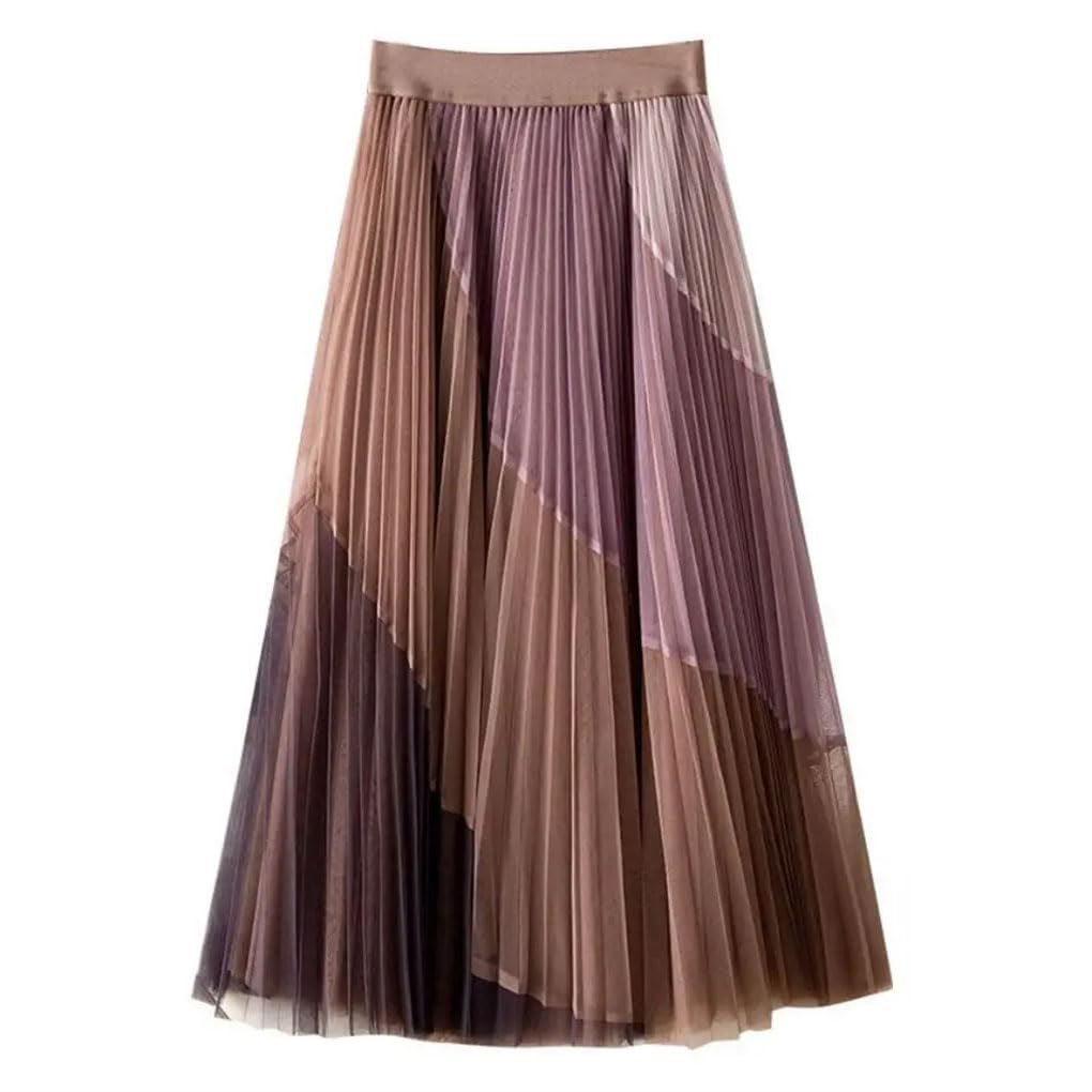 Jupe plissée en gaze pour femme - Jupe midi décontractée élastique taille haute