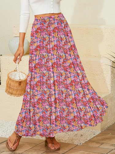 Image of NASHALYLY Women's Chiffon Elastic High Waist Pleated A-Line Flared Maxi Skirts