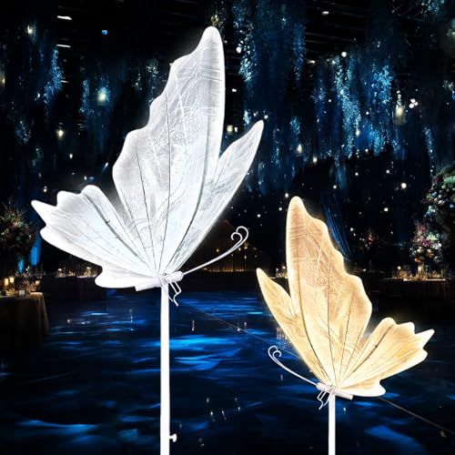 JIUYONG 2Pcs 3-Color Butterfly Floor Lamp 23.6 Wedding Butterfly White Color Ceiling Light & Hanging Dual Use Decorative Lamp Adjustable Height for Wedding Party (White W24in)