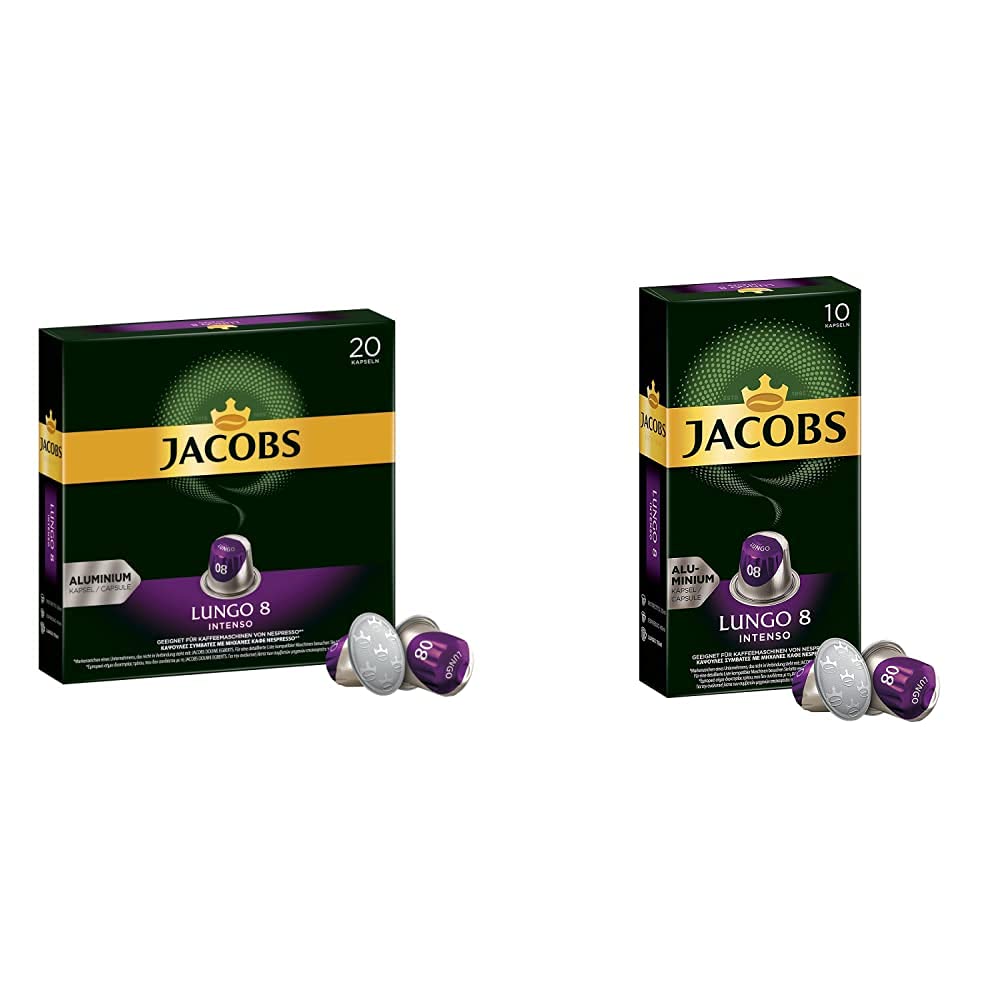 Jacobs Kaffeekapseln Lungo Intenso, Intensität 8 von 12, 200 Nespresso®* kompatible Kapseln, 10 x 20 Getränke & Kapseln Lungo Intenso, Intensität 8, 100 Nespresso®* 10er Pack, 10 x 10 Getränke