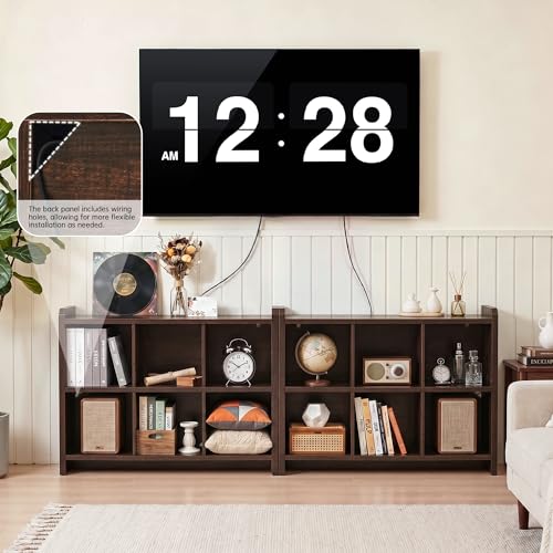 Image of 6 Cube Low Storage Organizer, 45 inch Long Horizontal Bookshelf, Dark Walnut