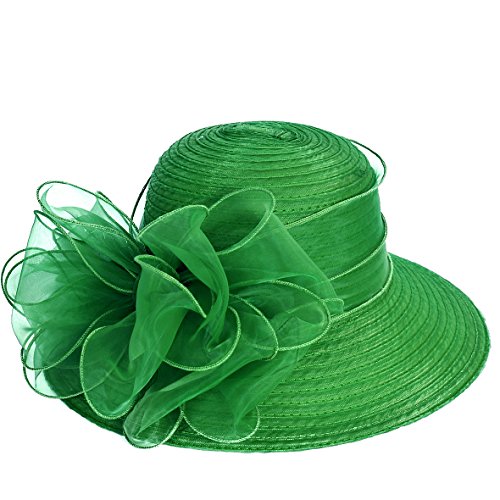 Vecry Lady Derby Dress Church Cloche Hat Bow Bucket Wedding Bowler Hats (Green) #TOP2