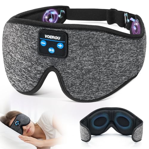 Voerou Sleep Headphones Sleep Mask Bluetooth 5.4 Earphones, Sleeping Headphones Eye Masks for Men Women, 100% Black Out Eye Covers for Sleeping, Relaxation Christmas Tech Gifts for Teen Boys Mom Dad