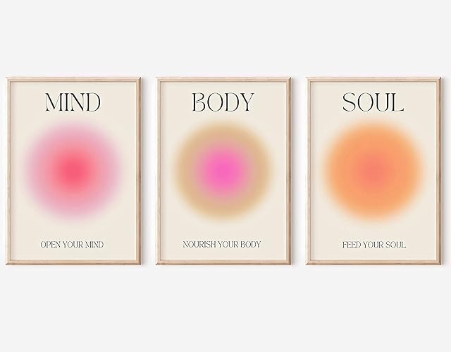 Pozytywne plakaty Aura do pokoju Aesthetic 3 sztuki Kolorowe Aura Grainy Gradient Canvas Wall Art Spiritual Soul Body Mind Quote Print Painting Danish Pastel Home Wall Decor for Bedroom 36x64 in