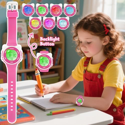 Image of Kids Digital Analog Watches for Girls Boys, 7 Color Lights Waterproof Cute Wristwatches for Kids with Alarm Stopwatch, Great Present for Girls Boys Ages 5-13