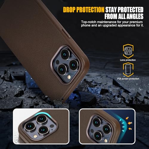 Image of Leather Case for iPhone 14 Pro Max Compatible with Magsafe Coffee Brown