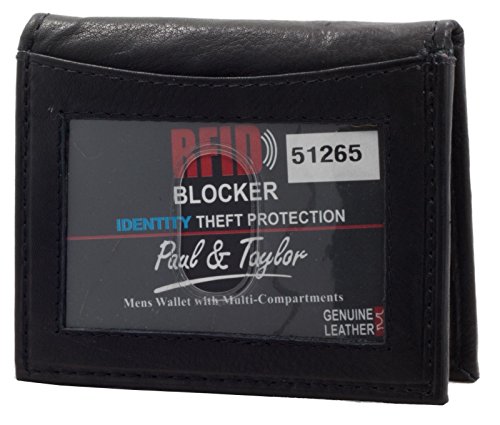 RFID Protected Magnet Money Clip Bi-fold Leather Wallet (Black) by Paul & Taylor3