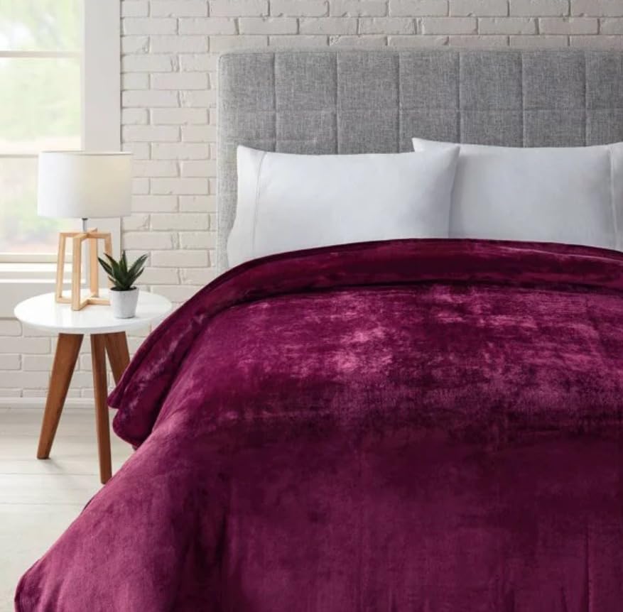 Image of Amazing Super Soft Double Bed Woollen Quilt Cover, 310TC Warm Duvet Cover, Woolen Duvet Cover /Rajai Cover /Blanket Cover /Quilt Cover King Size=90x100 Inches, Winter Blanket Cover (Wine)
