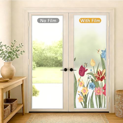 Película adhesiva translúcida para ventana con flores silvestres miniatura 6