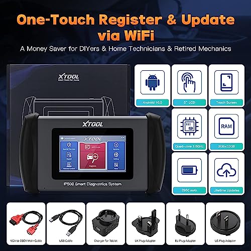 Xtool Inplus Ip508 Obd2 Scanner Diagnostic Tool, 6 Services, Android 10.0, Can Fd, Abs Srs Engine Transmission Car Code Reader With Abs Bleeding, Oil Reset, Epb, Sas, Bms, Throttle, Free Updates #TOP6