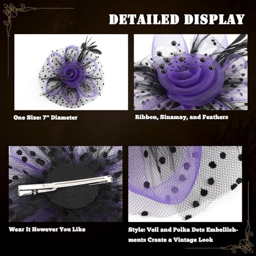 Image of DRESHOW Fascinators Hat Flower Mesh Ribbons Feathers on a Headband and a Clip Tea Party Headwear for Girls and Women