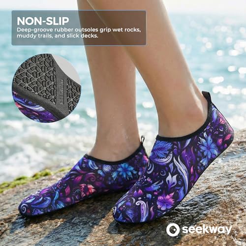 Image of SEEKWAY Water Shoes Women Men Adult Quick-Dry Aqua Socks Barefoot Non Slip for Beach Swim River Pool Lake surf Black SK002(U)