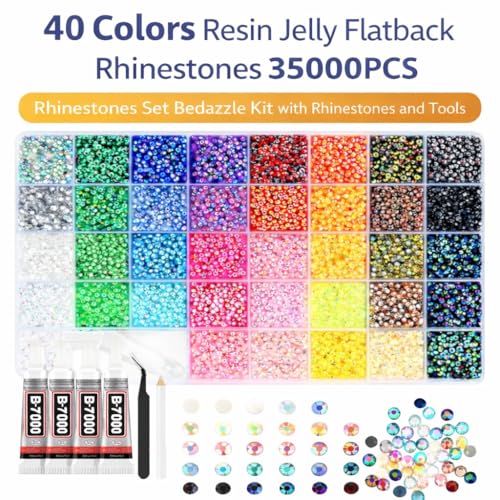 Badazzle Kit 40 Colors 35000PCS Bedazzled Kits Resin Jelly Flatback Rhinestones, Book Bedazzling Kit Bazzling Kits Small Gems with Tools Bedazzle Gems for Bedazzling Crafts & DIY Projects for Adults - Image 7