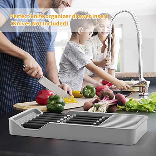 Faridabio In-Drawer Knife Block,Kitchen Knife Drawer Organizer,2 Tier Knife Holder Holds 11 Knives With Expandable Organizer Storage Tray (Gray) #TOP5