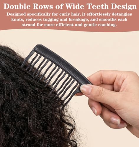2 Peines Dientes Anchos para Cabello Rizado Verde y Gris miniatura 7