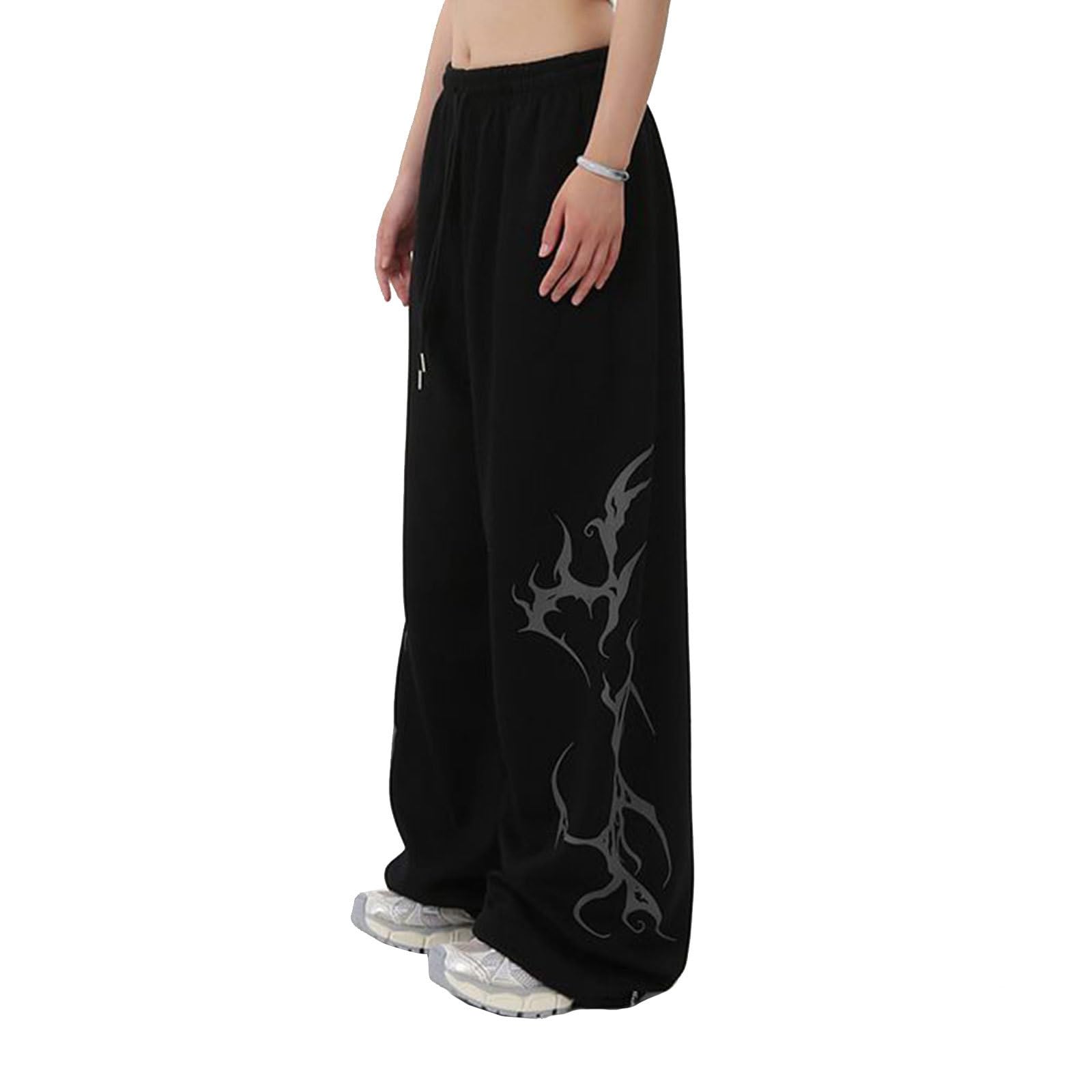 Xueneige Women's Black Y2k Gym Sweatpants Gothic Punk Baggy Sports Trousers Casual Hip Hop Joggers With Pockets S-Xl