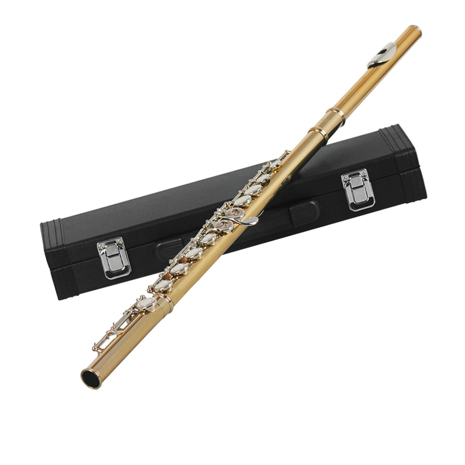 Vergoldete Silberne Tasten, 16 Löcher, Flöte, Holzblasinstrument, Geschlossenes Loch, E-Taste, Konzertflöte Mit Box Flöteninstrument (Color : Brass)