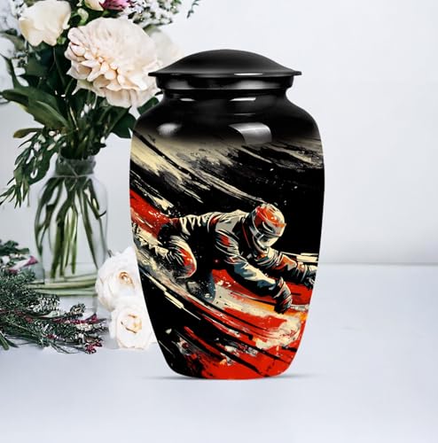 Image of Personalized Ice Hockey - Memorial Urn for Male & Female - Funeral Urn - 10 Inch - Large with Velvet Bag - Large Decorative Urn - Cremation Urn - Large Burial Urn - Decorative Urn for Ashes