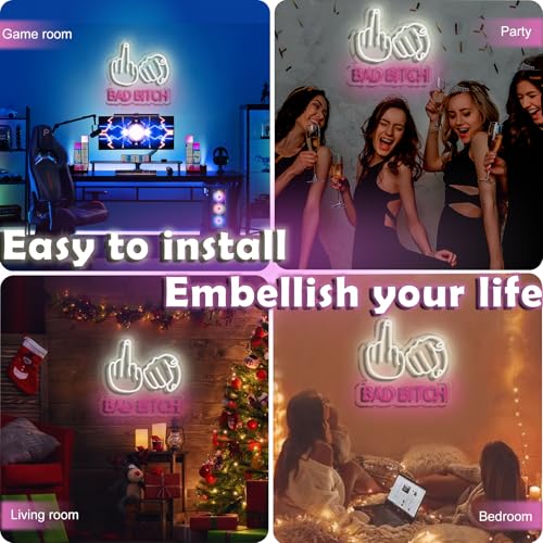 Image of Bad Bitch Fuck Off Neon Sign Wall Decorated for Beer Bar Pub Men Cave Teens Bedroom Room Gaming Room,LED Dimmable USB Light for Christmas Birthday Party