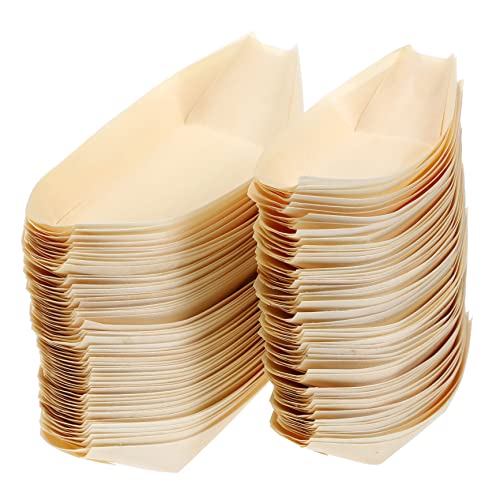 Healifty 100Pcs Wooden Sushi Plates Natural Disposable Serving Trays for Snacks Sashimi and Desserts for Parties Restaurants and Casual Gatherings