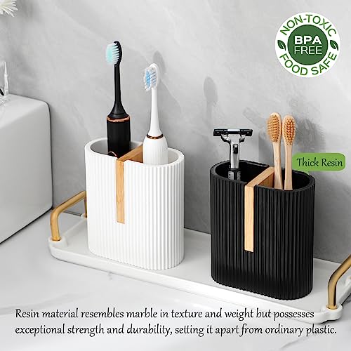 rejomiik Matte Black Toothbrush Holders Electric Toothbrush Holder for Bathrooms, Bamboo Tooth Brushing and Toothpaste Storage Organizer for Sink, Countertop