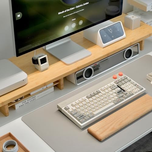Image of Bamboo Dual Monitor Stand Riser Natural, 2-Tier Desk Monitor Riser for 2 Monitors, Supports for PC Computer Monitor, Printer, Heavy TV Riser up to 300 lbs