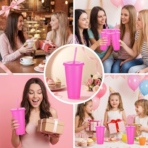 Fumusae 12PCS Reusable Plastic Cups with lids and Straws, 24 oz Tumbler Iced Coffee Cups Party Supplies Drinks Cup Bulk Travel Mug for Juices Birthdays Sleepover for Girls by Fumusae - Used condition - Image 4