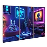 islandburner Bild auf Leinwand Roboter entspannt im neonbeleuchteten Zimmer für Wohnzimmer Technikbegeisterte Elektronikladen Bilder Wandbilder Poster