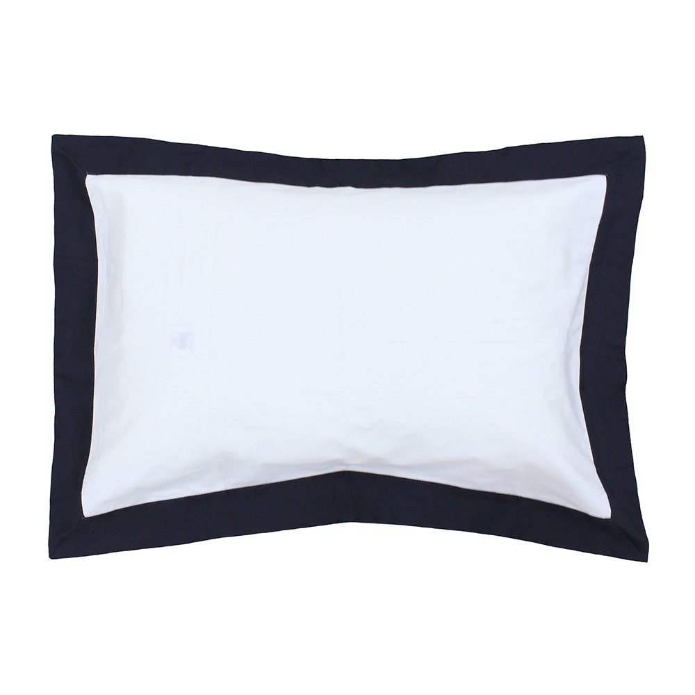 Buy Harvard Oxford Border Pillowcase Plain White Navy Blue Panel