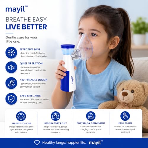 Image of Portable Mesh Nebulizer Machine for Kids & Adults | Rechargeable Silent Handheld Nebulizer for Asthma, Cough & Cold | USB Mini Medical Nebulizer for Home & Travel Use