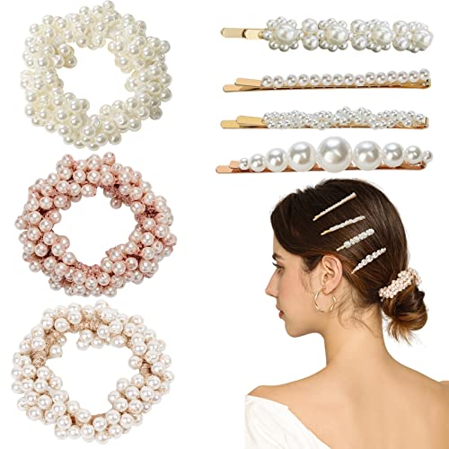 ❁Materiale: le scrunchies di perle è realizzate in perle sintetiche e elastico morbido materiale di alta qualità, le perle non cadono, facili e morbide da indossare, molto elastiche e resistenti; la mollette capelli perle è realizzato in materiale in lega di alta qualità e finta perla, sicurezza e non tossico, che può fornire lunghi tempi di servizio, il suo colore non è facile da sbiadire, manterrà consistenza e colore dopo.