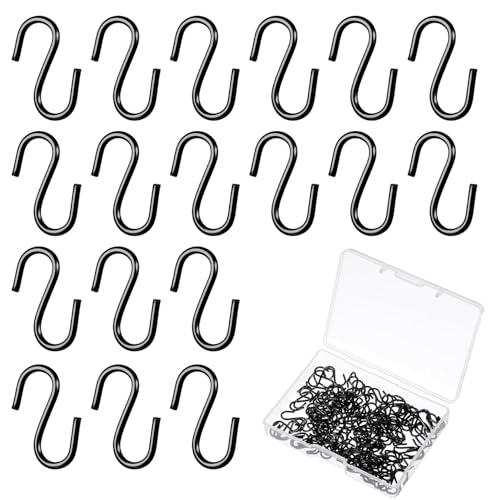 100Pcs Small S Hooks for Hanging, Heavy Duty Stainless Steel Mini S Hooks for Christmas Ornaments, Jewelry, Key Chains, and DIY Crafts (Black)
