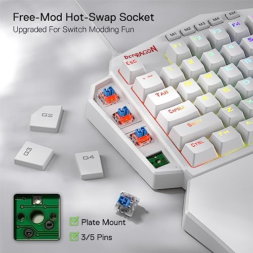 Image of Redragon K585 DITI One-Handed RGB Mechanical Gaming Keyboard, 42 Keys Type-C Professional Gaming Keypad w /Upgraded Hot-Swappable Socket, 7 Onboard Macro Keys & Detachable Wrist Rest