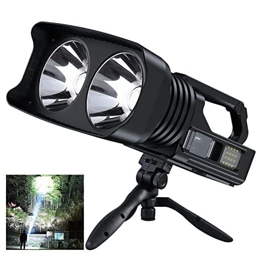 MIXILIN Rechargeable Spotlight, 100000 Lumens Handheld Hunting Flashlight Led Spot Light with Cob Light and Tripod, Lightweight and Super Bright Spotlight for Hunting Boating Camping