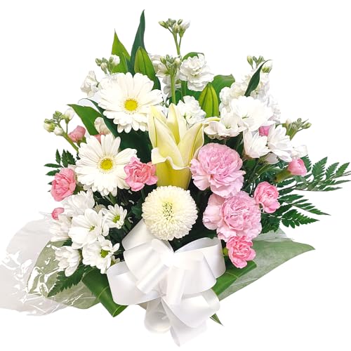 お供えアレンジ・リスペクト 【生花 弔事 仏花 お供え 御供 アレンジメント 宅配 仏壇 法事】 (白&ピンク系)