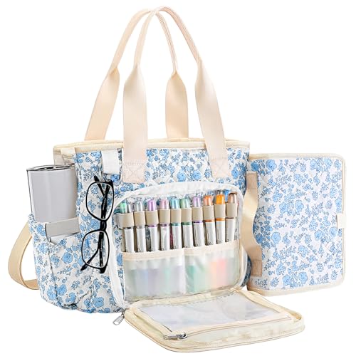 Large Floral Bible Tote Bag with Multi Pockets