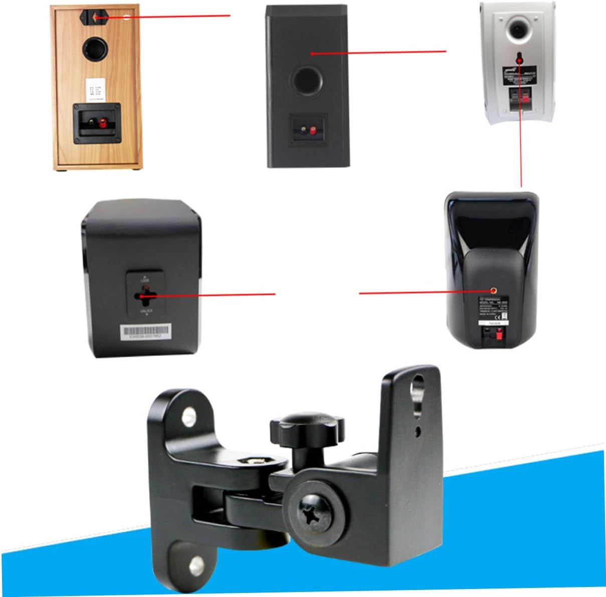 2pcs Speaker Wall Mount Bracket Zinc Alloy Speaker Holder for Surround Sound Easy to Assemble Rotation and Tilt Black